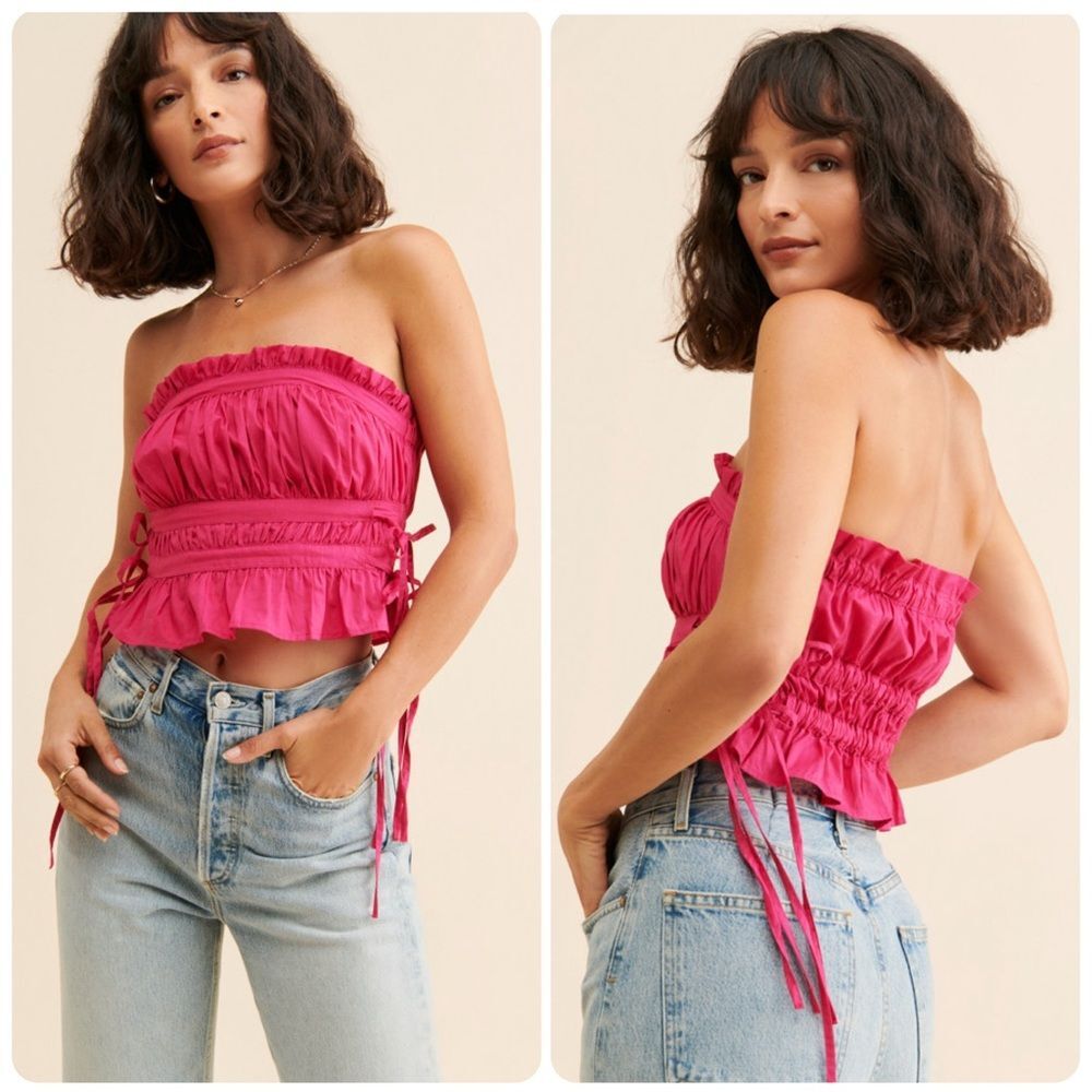 Free People Gabby Ruffle Corset Style Tube Top in Pink | XS